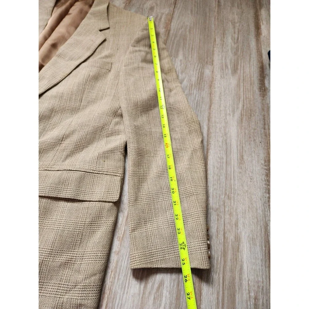 Alan Flusser Wool Linen Blend Tweed Double Breasted Blazer Beige Lined Mens 43T